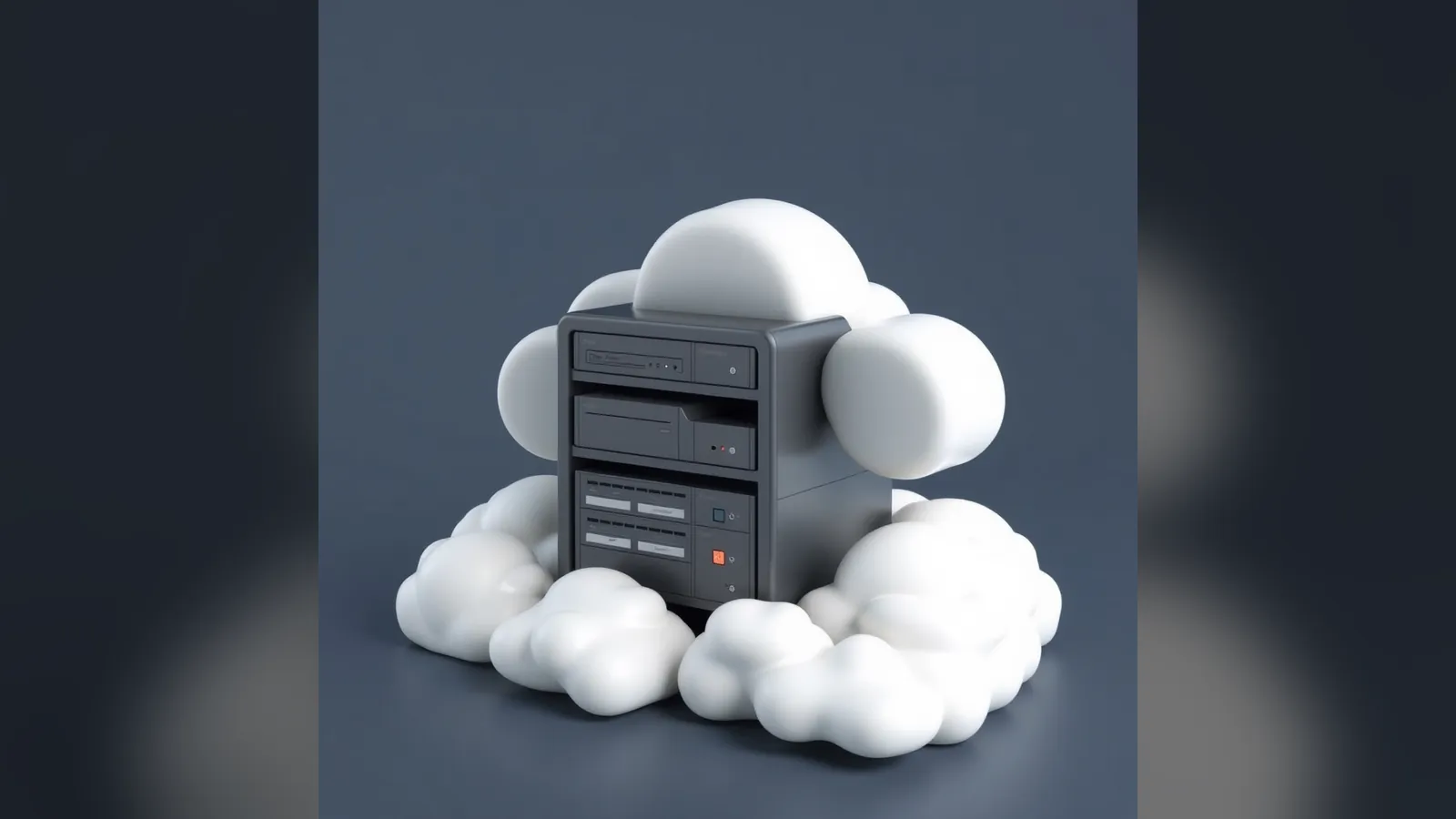 Illustration of a server stack surrounded by clouds