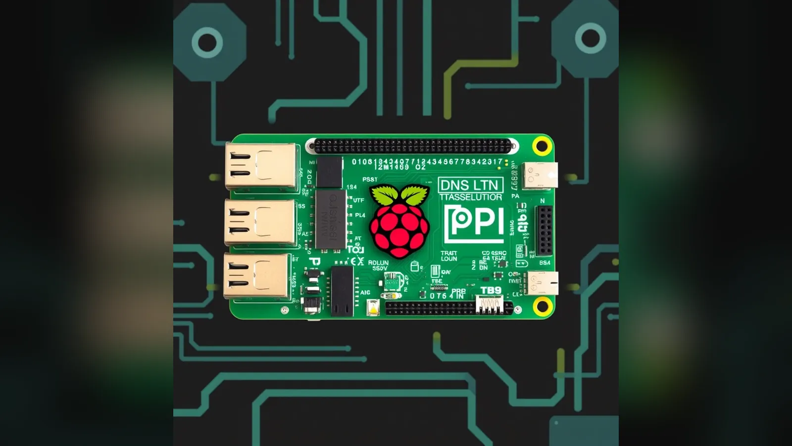Illustration of a Raspberry Pi board on a circuit background