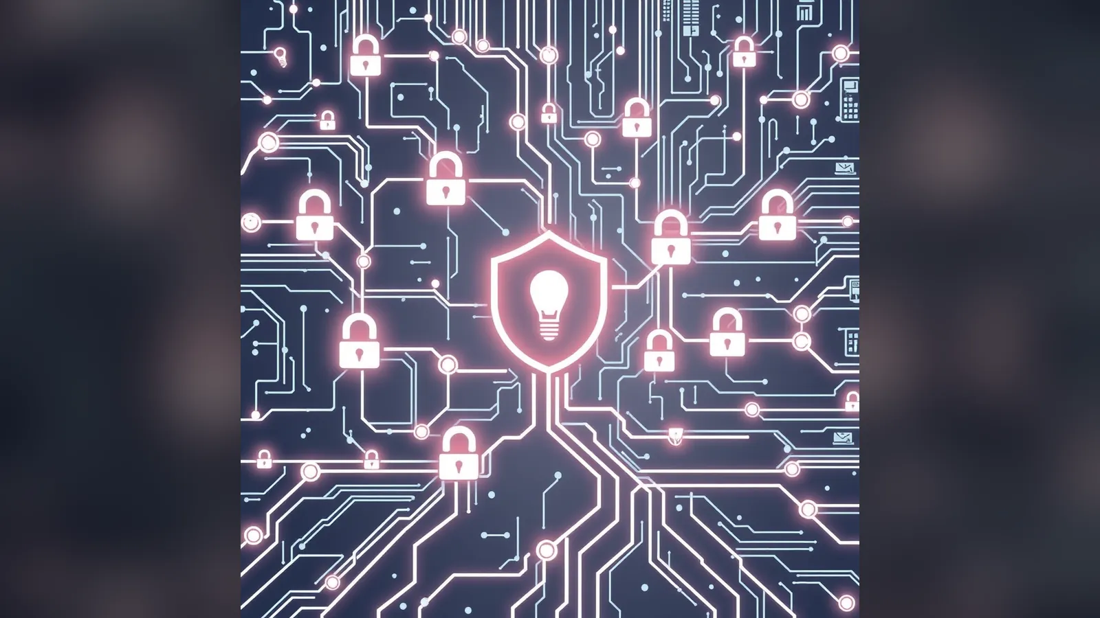 Illustration of a padlock shield on a circuit board