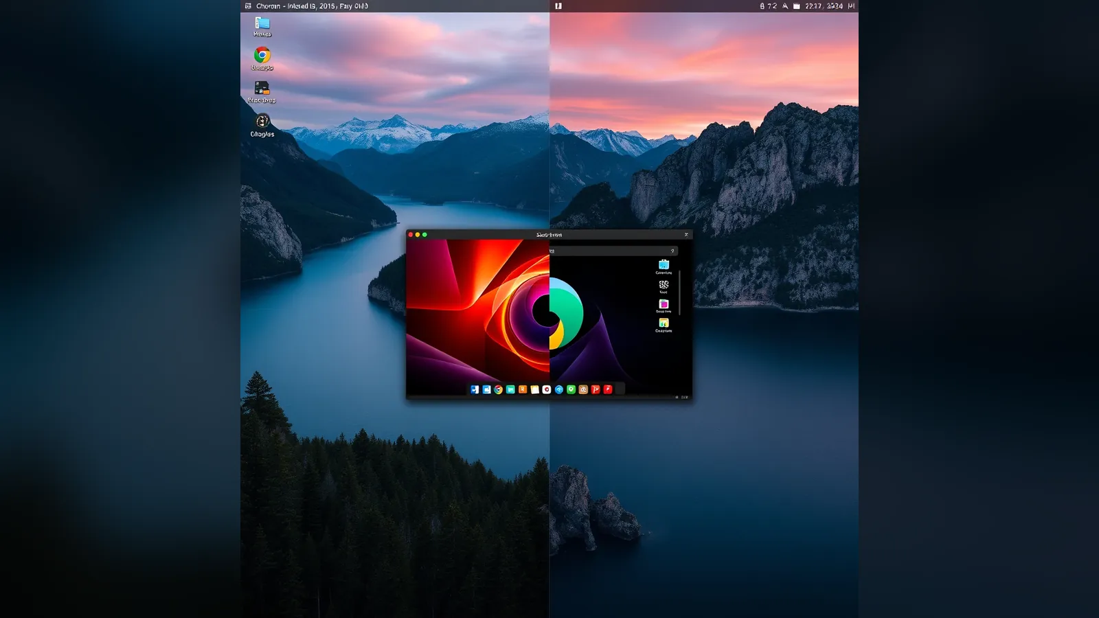 A laptop showing a colourful desktop wallpaper